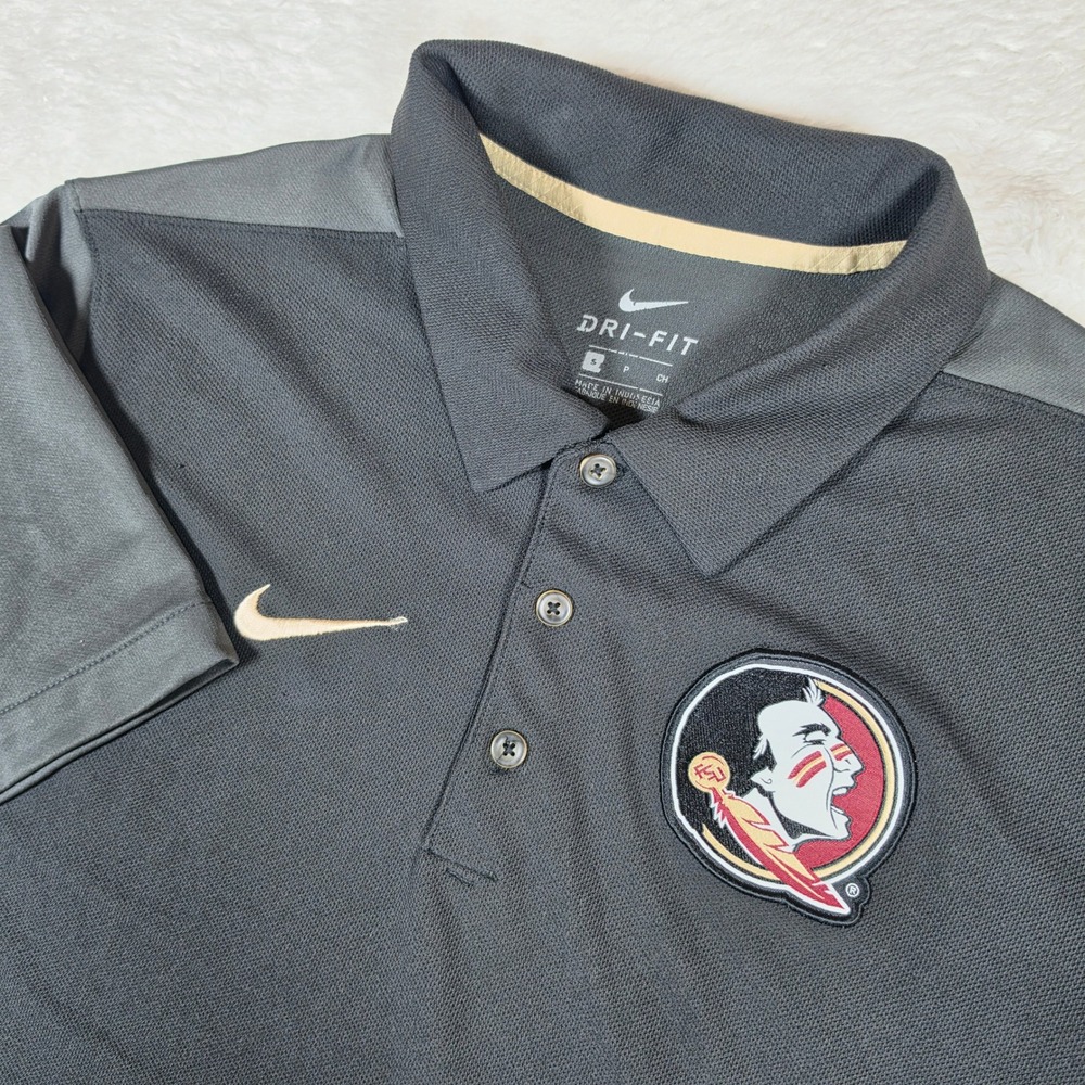 Nike Dri-FIT Florida State Seminoles Mens S Gray s/s Button up Polo 34418X-FS4